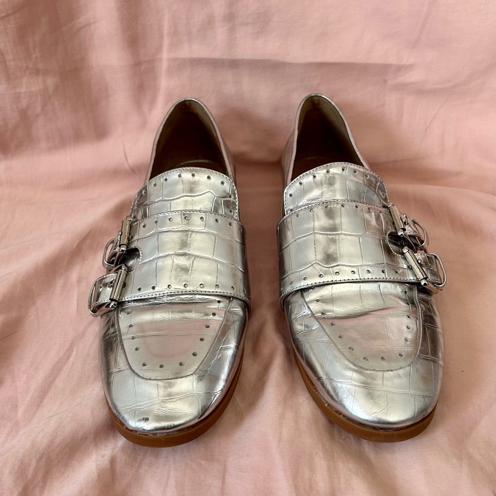 Silver leather monk strap loafer